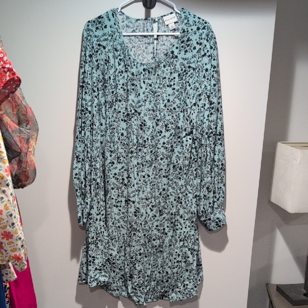Ava & Viv Mint Floral Tiered Long-Sleeve Dress